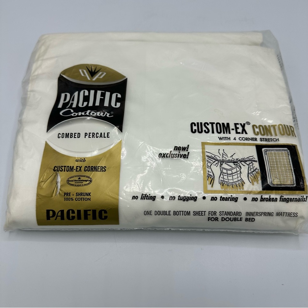 Vtg NEW Pacific Custom-EX Contour Double Bed Bottom Combed Percale  Off White